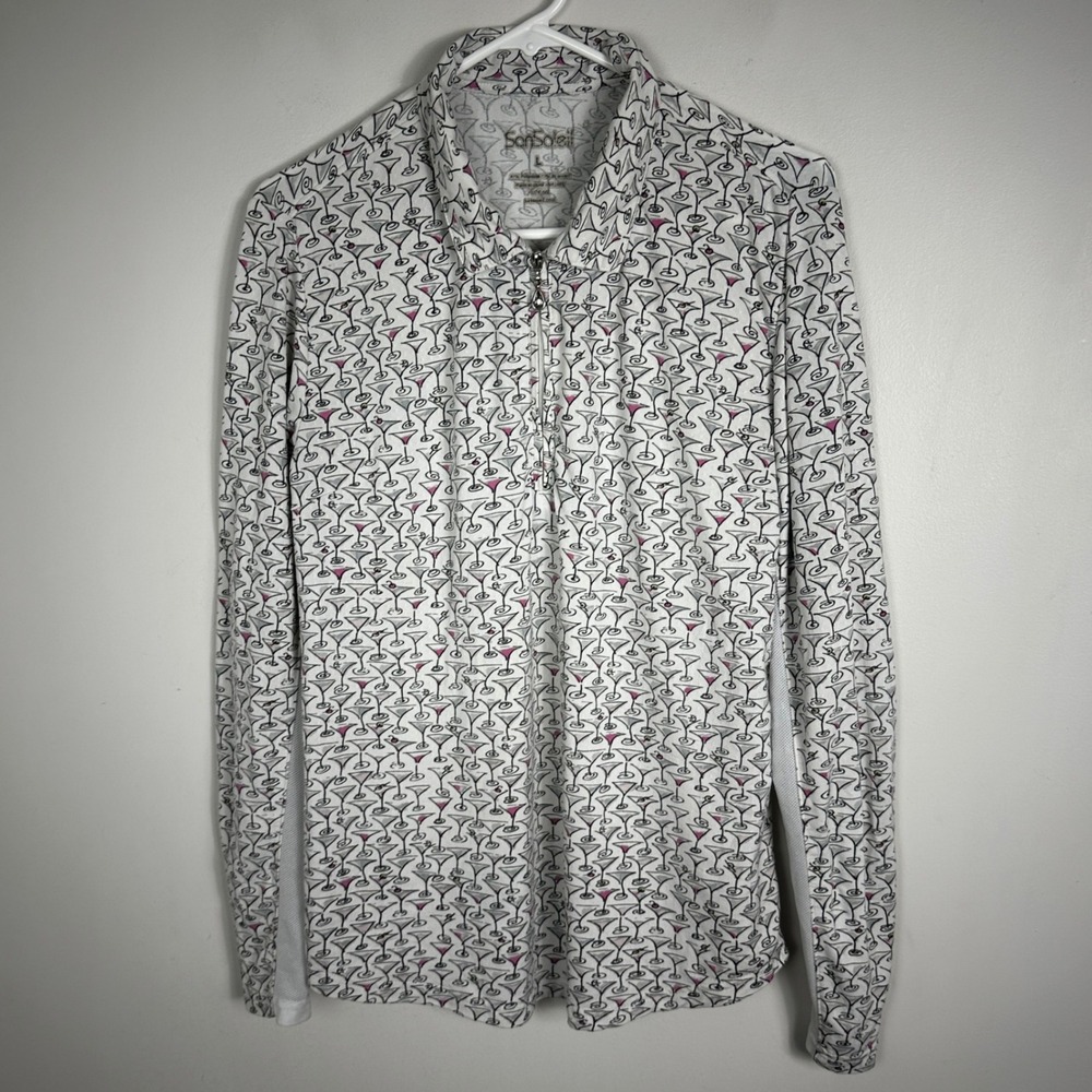 SanSoleil Womens Long Sleeve Button Down Shirt Size Large UPF 50 Sun Protection‎
